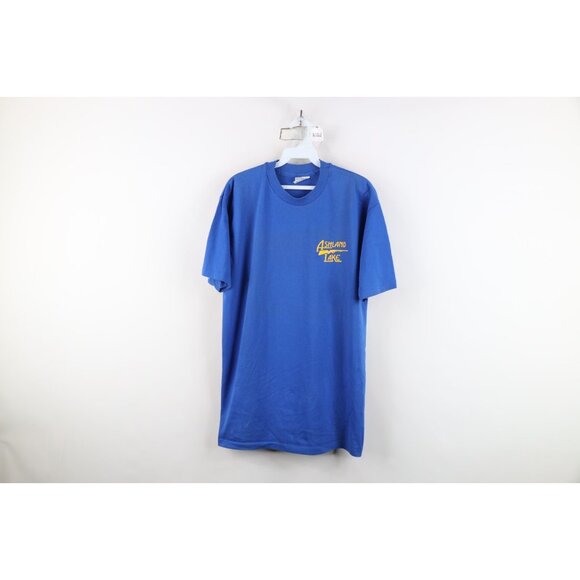 Vintage 80s 90s Mens Size XL Spell Out Ashland Lake Gun Club T-Shirt Blue USA - Picture 1 of 15